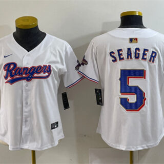 Women's Texas Rangers #5 Corey Seager White Gold Stitched Baseball Jersey(Run Small)