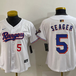 Women's Texas Rangers #5 Corey Seager White Gold Stitched Baseball Jersey(Run Small)
