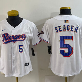 Women's Texas Rangers #5 Corey Seager White Gold Stitched Baseball Jersey(Run Small)
