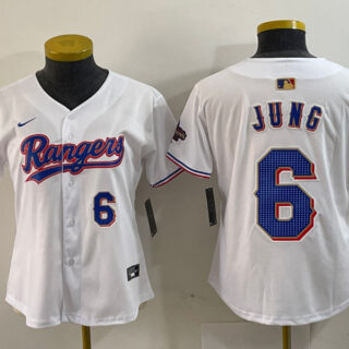 Women's Texas Rangers #6 Josh Jung White Gold Stitched Baseball Jersey(Run Small)