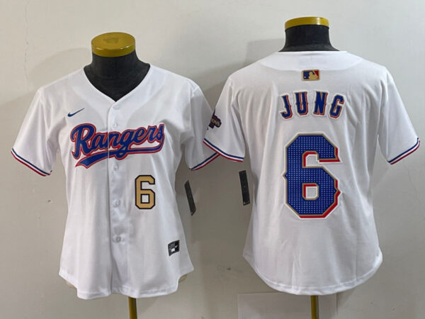 Women's Texas Rangers #6 Josh Jung White Gold Stitched Baseball Jersey(Run Small)