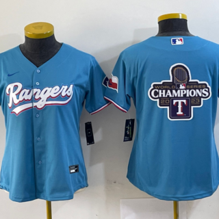 Women's Texas Rangers Blue Team Big Logo With Patch Stitched Baseball Jersey(Run Small)