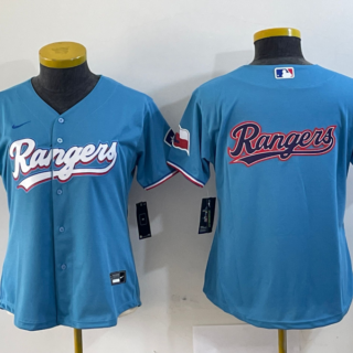 Women's Texas Rangers Blue Team Big Logo With Patch Stitched Baseball Jersey(Run Small)