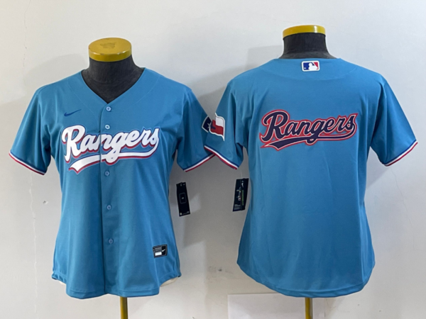 Women's Texas Rangers Blue Team Big Logo With Patch Stitched Baseball Jersey(Run Small)