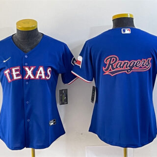 Women's Texas Rangers Royal Team Big Logo With Patch Stitched Baseball Jersey(Run Small)