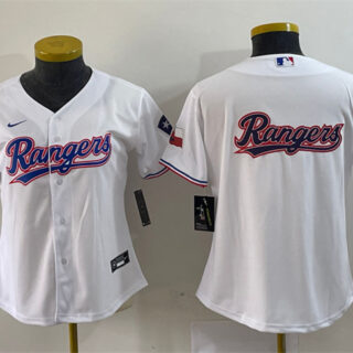 Women's Texas Rangers White Team Big Logo With Patch Stitched Baseball Jersey(Run Small)