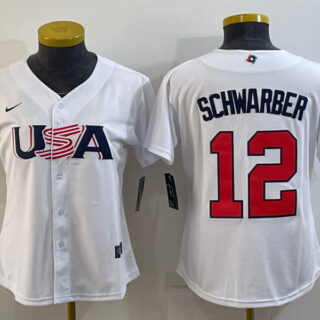 Women's USA Baseball #12 Kyle Schwarber 2023 White World Baseball Classic Stitched Jersey(Run Small)