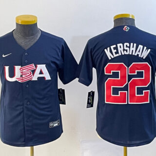 Women's USA Baseball #22 Clayton Kershaw 2023 Navy World Baseball Classic Stitched Jersey(Run Small)