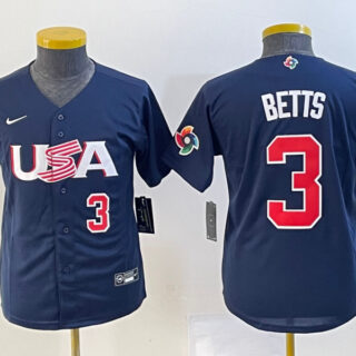 Women's USA Baseball #3 Mookie Betts 2023 Navy World Baseball Classic With Patch Stitched Jersey(Run Small)