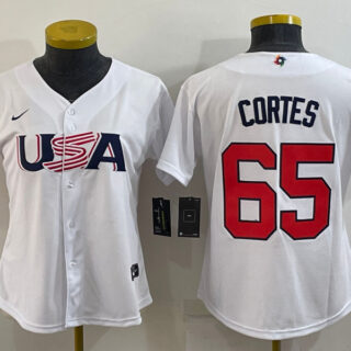 Women's USA Baseball #65 Nestor Cortes 2023 White World Baseball Classic Stitched Jersey(Run Small)