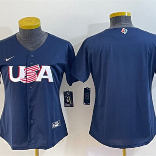 Women's USA Baseball Blank 2023 Navy World Baseball Classic Stitched Jersey(Run Small)