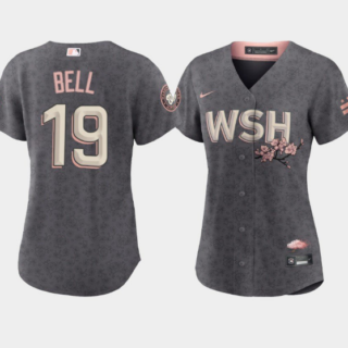 Women's Washington Nationals #19 Josh Bell 2022 Grey City Connect Cherry Blossom Stitched Jersey(Run Small)