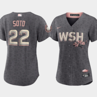 Women's Washington Nationals #22 Juan Soto 2022 Grey City Connect Cherry Blossom Stitched Jersey(Run Small)
