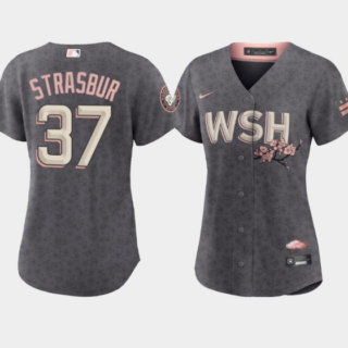 Women's Washington Nationals #37 Stephen Strasburg 2022 Grey City Connect Cherry Blossom Stitched Jersey(Run Small)