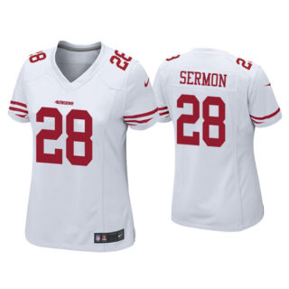 Women 49ers #28 Trey Sermon White Vapor Limited Jersey