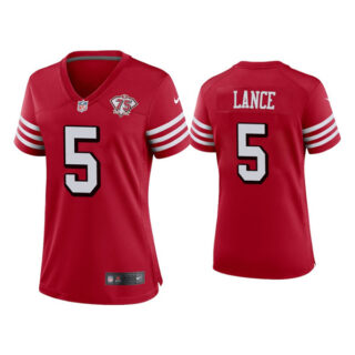 Women 49ers #5 Trey Lance 75th Anniversary Alternate Scarlet Jersey