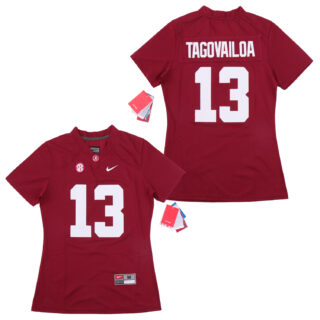 Women Alabama Crimson Tide 13 Tua Tagovailoa Red Women College Football Jersey