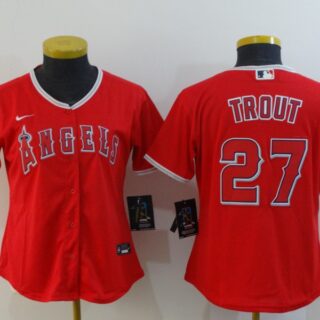 Women Angels 27 Mike Trout Red Women 2020 Nike Cool Base Jersey