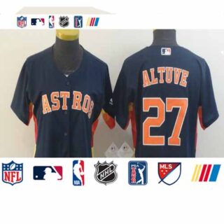 Women Astros 27 Jose Altuve Navy Women Cool Base Jersey