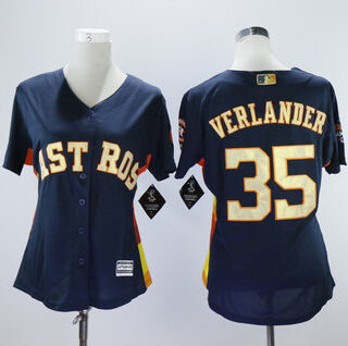 Women Astros 35 Justin Verlander Navy Women 2018 Gold Program Cool Base Jersey