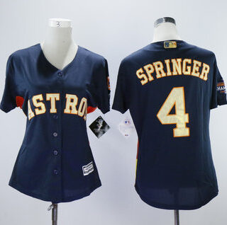 Women Astros 4 George Springer Navy Women 2018 Gold Program Cool Base Jersey