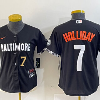 Women Baltimore Orioles #7 Jackson Holliday Black 2023 City Connect Cool base jerseys 2
