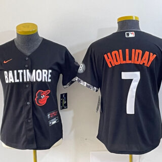 Women Baltimore Orioles #7 Jackson Holliday Black 2023 City Connect Cool base jerseys