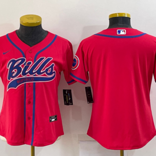 Women Buffalo Bills Blank Red With Patch Cool Base Stitched Baseball Jersey