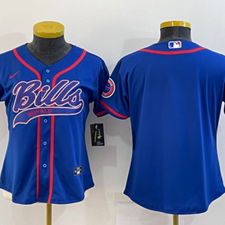 Women Buffalo Bills Blank Royal With Patch Cool Base Stitched Baseball Jersey