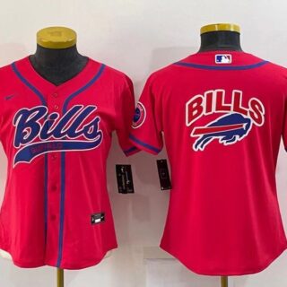 Women Buffalo Bills Red Team Big Logo With Patch Cool Base Stitched Baseball Jersey