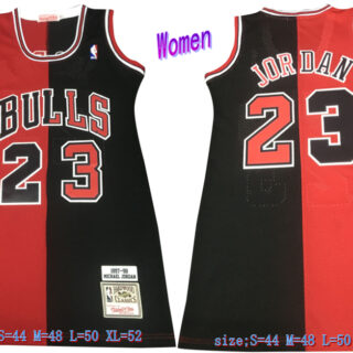 Women Bulls 23 Michael Jordan Split Black Red Women 1997-98 Hardwood Classics Mesh Jersey
