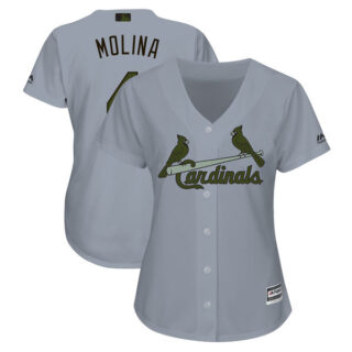 Women Cardinals 4 Yadier Molina Gray Women 2018 Memorial Day Cool Base Jersey