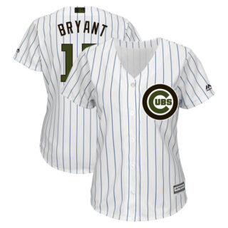 Women Cubs 17 Kris Bryant White Women 2018 Memorial Day Cool Base Jersey