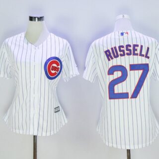 Women Cubs 27 Addison Russell White Women Cool Base Jersey