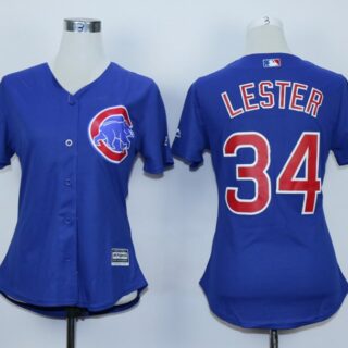 Women Cubs 34 Jon Lester Royal Women Jersey