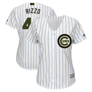 Women Cubs 44 Anthony Rizzo White Women 2018 Memorial Day Cool Base Jersey