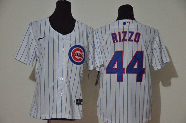 Women Cubs 44 Anthony Rizzo White Women Nike Cool Base Jersey
