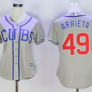 Women Cubs 49 Jake Arrieta Gray Women Cool Base Jersey
