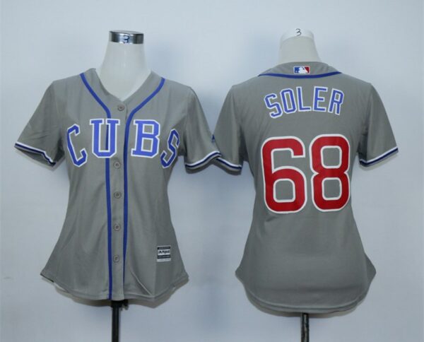 Women Cubs 68 Jorge Soler Gray Women Jersey