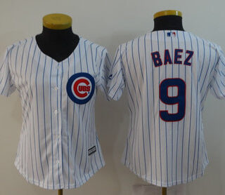 Women Cubs 9 Javiers Baez White Women Cool Base Jersey