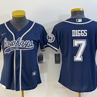 Women Dallas Cowboys #7 Trevon Diggs Navy With Patch Cool Base Stitched Baseball Jersey