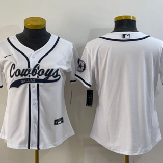 Women Dallas Cowboys Blank White With Patch Cool Base Stitched Baseball Jersey