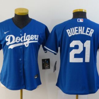 Women Dodgers 21 Walker Buehler Royal Women 2020 Nike Cool Base Jersey