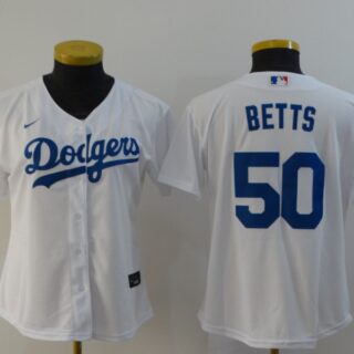 Women Dodgers 50 Mookie Betts White Women 2020 Nike Cool Base Jersey