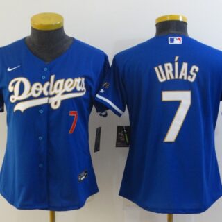 Women Dodgers 7 Julio Urias Royal Blue Women Nike Cool Base Jersey
