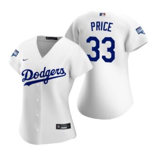 Women Los Angeles Dodgers #33 David Price White 2020 World Series Champions Replica Jersey