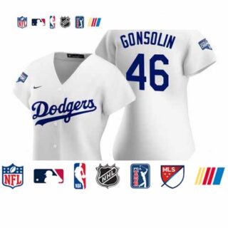 Women Los Angeles Dodgers #46 Tony Gonsolin White 2020 World Series Champions Replica Jersey