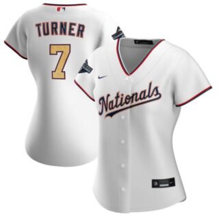 Women Nationals 7 Trea Turner White Gold Women Nike 2020 Gold Program Cool Base Jersey