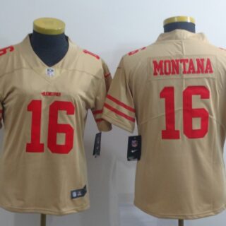 Women Nike 49ers 16 Joe Montana Cream Women Inverted Legend Limited Jersey