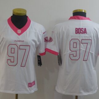Women Nike 49ers 97 Nick Bosa White Pink Women Rush Limited Jersey